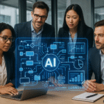 Företagsteam som arbetar med AI automation och digitala arbetsflöden